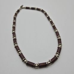 Boho Brown Beaded Necklace Silver Tone Spacers Rustic Tribal Southwestern 
