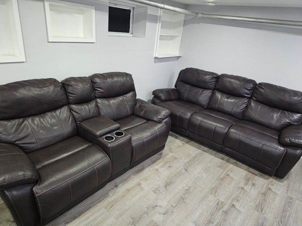 Raymour flanigan dark brown darlene reclining sofa set (NEGOTIABLE)