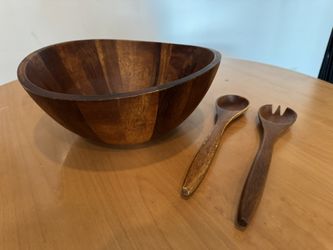 The Cellar Large Teakwood Salad Bowl With Serving Utensils 