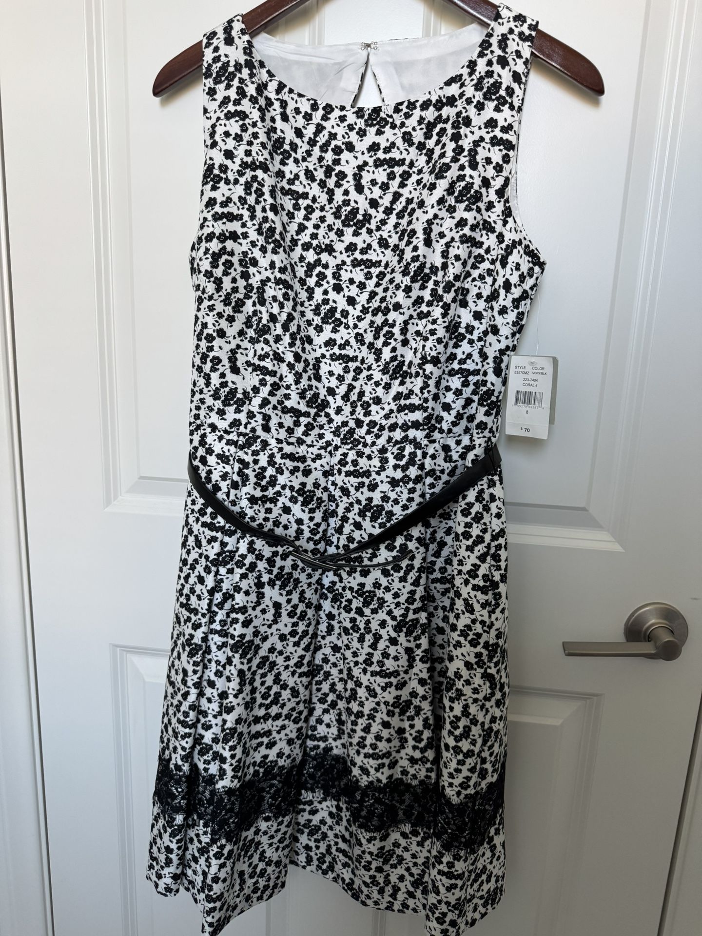 New Danny And Nicole Cotton White Black Party Dress Size 8 Women's NWT