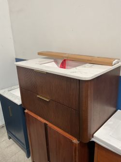 36” Brown Solid Wood Bathroom Vanity with Marble Top (V38)