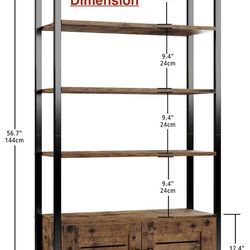 🥨IRONCK Bookshelf and Bookcase with Two Louvered Doors and Four Shelves, 27.6" Wide Standing Storage Cabinet for Living Room, Home Office, Bedroom
