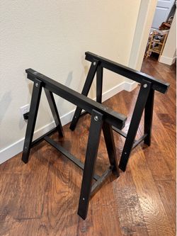 Modern Wood Desk w/ Black Sawhorse Legs – Minimalist Office Desk