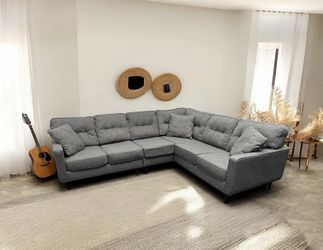 Mid-century modern Ashley Charcoal Gray L-Shaped 3-piece Sectional Couch. 108" x 88". We Deliver & set up.