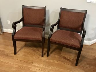 Custom upholstered chairs - dark red/espresso frame