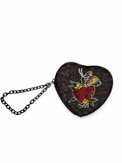 NWOT Ed Hardy heart purse with red heart, butterfly and green leaves design