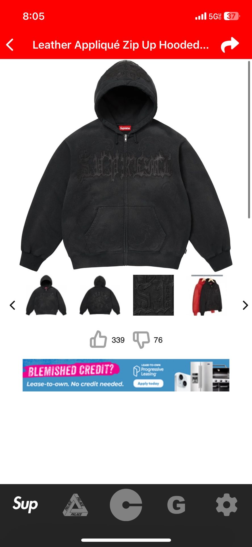 Supreme Leather Appliqué Zip Up
