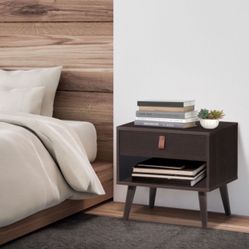 Mid-Century Style Nightstand with Drawer Storage Shelf