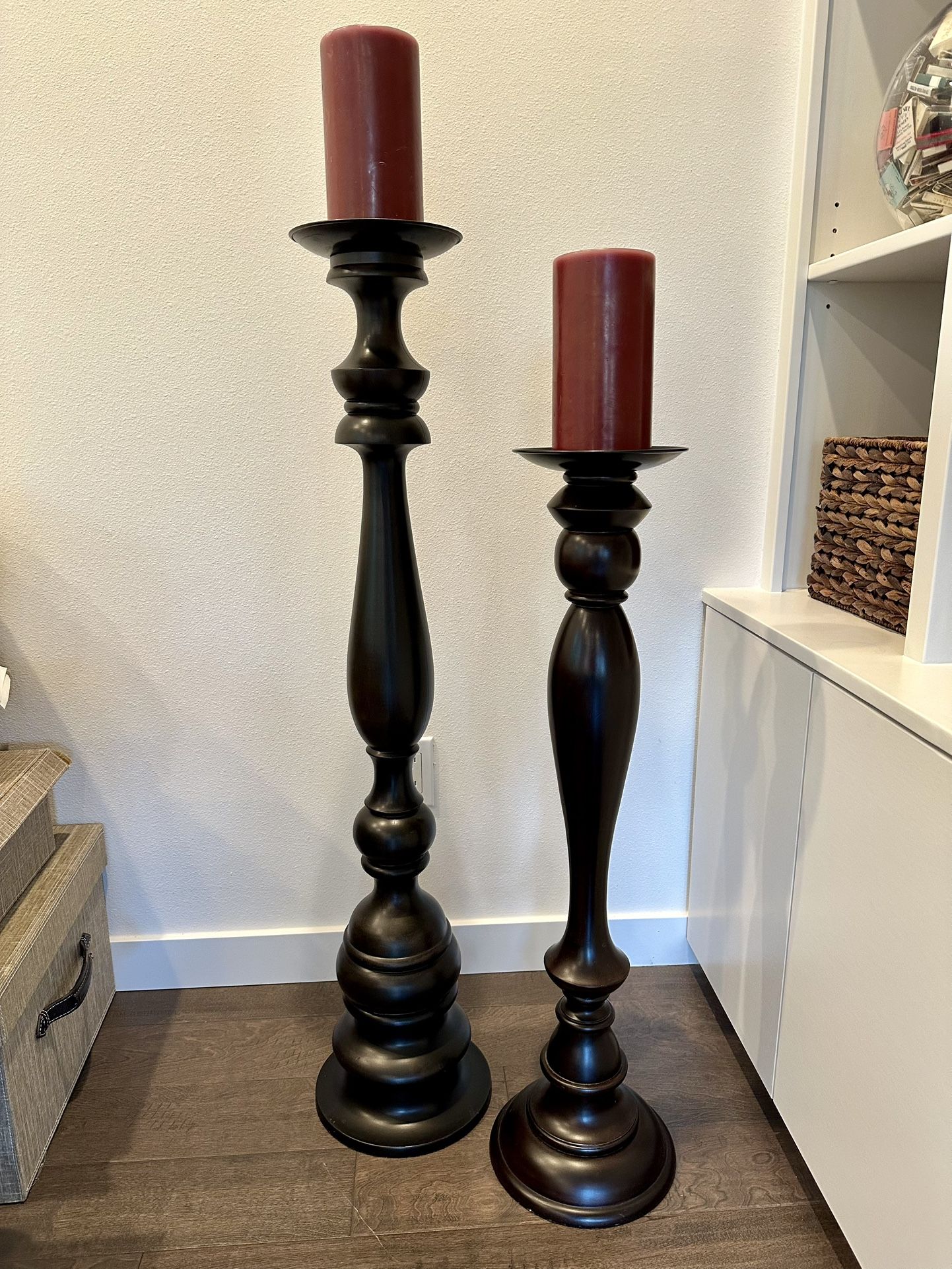 Pottery Barn Turned Wood Floor Candle Stands Pillar Holder SET