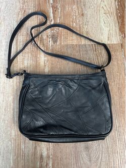 Black Patchwork Genuine Leather Crossbody Bag