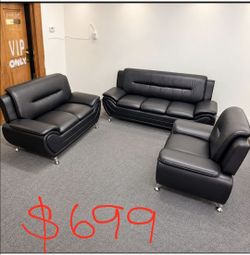 3pc black leather sofa set