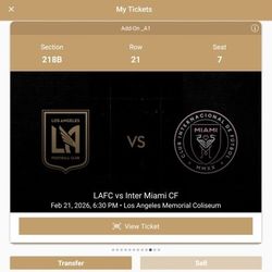 LAFC vs Inter Miami CF Feb 21,2026, 6:30 PM . Los Angeles Memorial Coliseum TICKETS X10