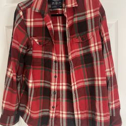 American Eagle Outfitters Flannel Long Sleeve Red Plaid, Medium