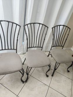 Set of 4 Wrought Iron Dining Chairs with  Fabric Cushion Seats $ 11.25 - Each
