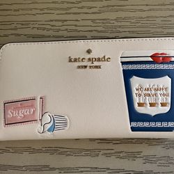 Kate Spade New York Coffee Break Large Slim Bifold Wallet Leather Cream