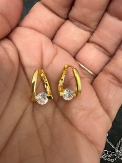 Yellow Gold plated 925 Hoop Earrings Round Clear