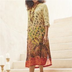 Soft Surroundings boho midi dress with pockets jungle print women Size XLarge 