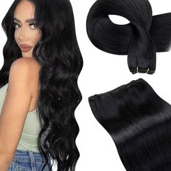 NEW JET BLK SILKY STRAIGHT HUMAN HAIR BUNDLES