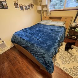 Full Sized Bed Frame With Bookcase-style Headboard