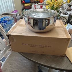 Princess House 6619 Tri-Ply Stainless Steel 6 Qt Stir Pan w/ Glass Lid NEW