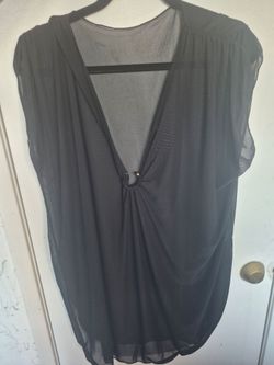 Black mesh sheer shirt with metal ring