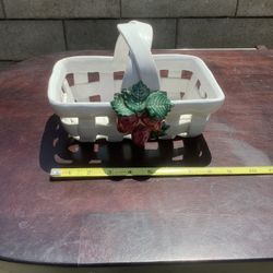 Vintage Italian Strawberry Ceramic Basket