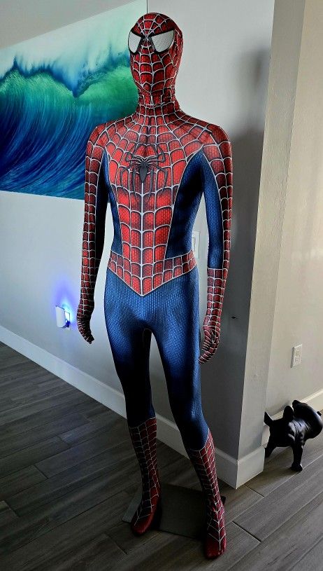 Life-size 6 foot Spider-Man statue with real cloth suit