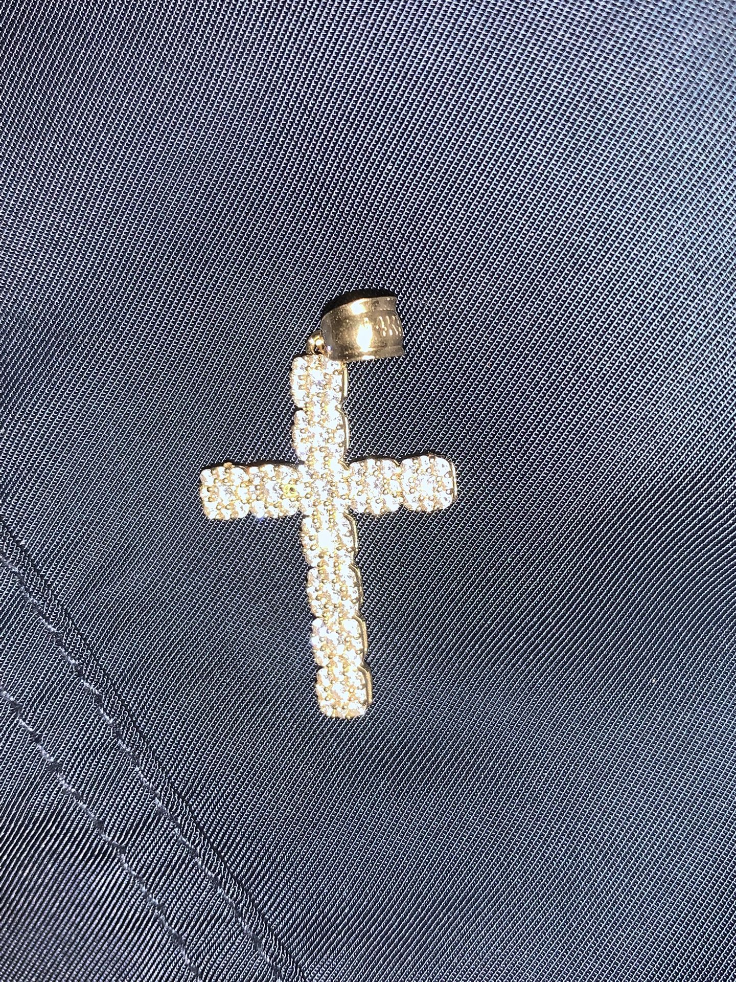 14k Yellow Gold Solid Cross Diamond Pendant 