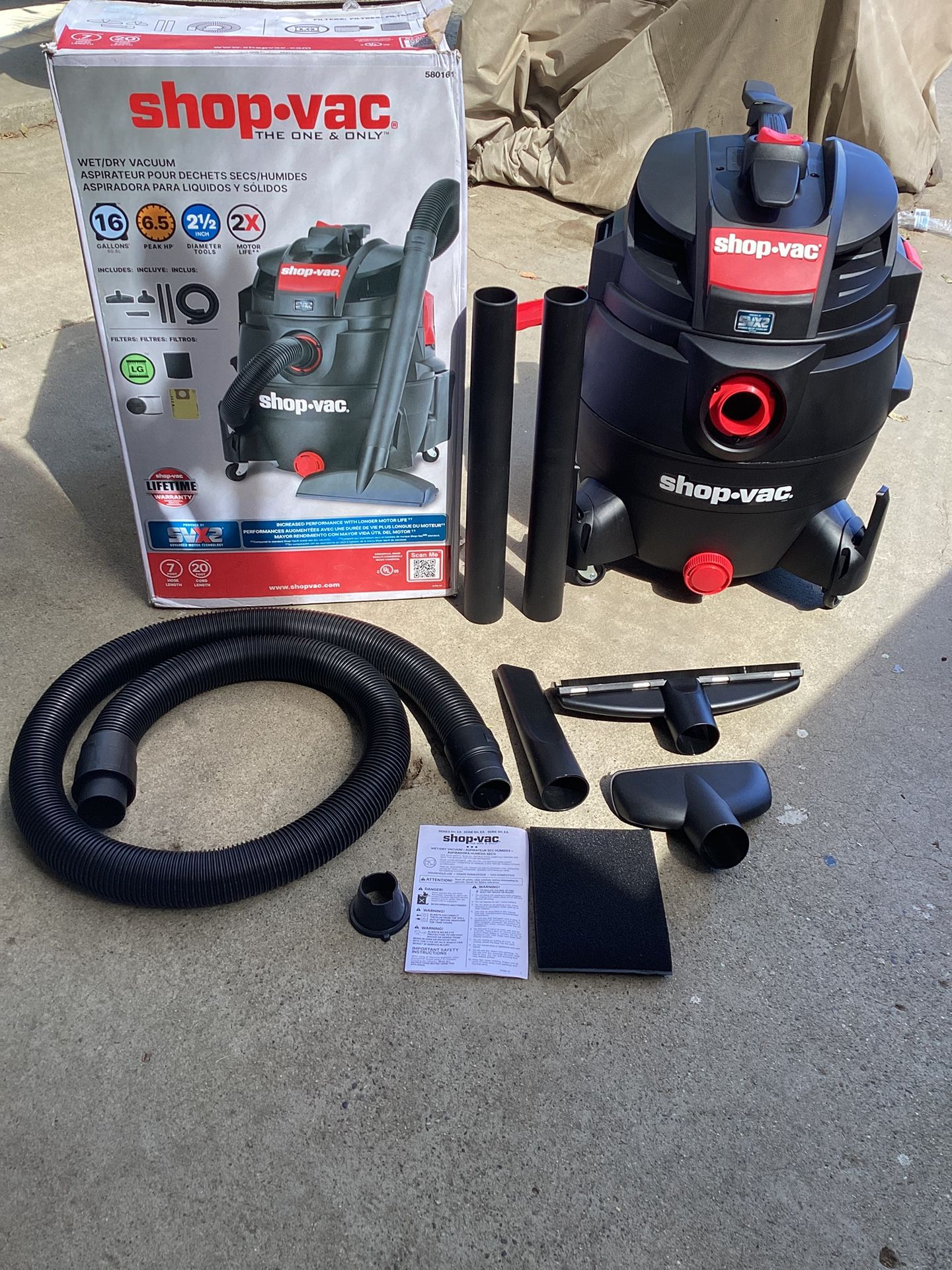 SHOP-VAC 16-GALLON 6.5-HP CORDED WET/DRY SHOP VACCUM WITH ACCESSORIES INCLUDED