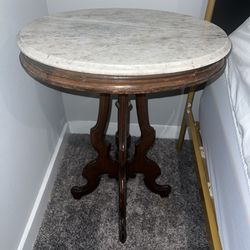 Antique Victorian Marble Top Wood Side Table 