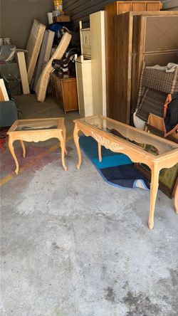 French Provincial Glass Top table and End Table Set