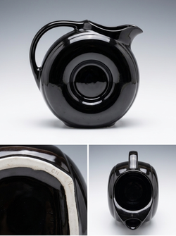 Vintage MCM 1940s–50s CN Embossed Art Deco Disc Pitcher - Glossy Black