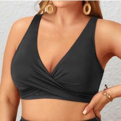 Holipick Twist Front Black Bikini Top Size 18w