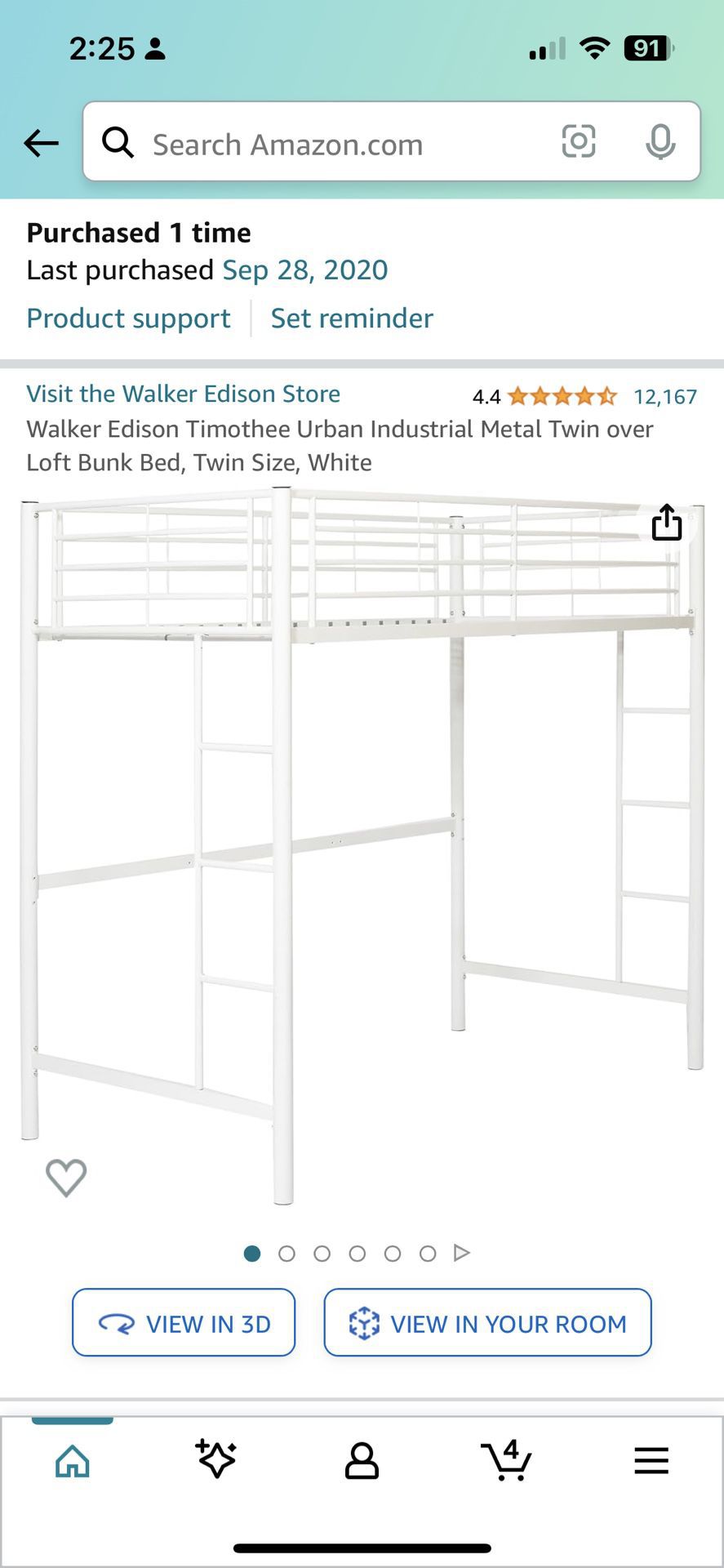 White Loft Bed, Twin, Sturdy Metal