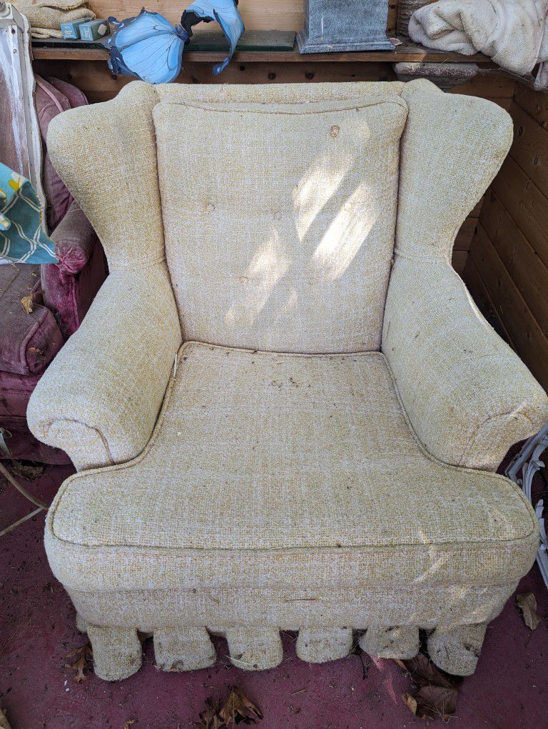 FREE Pale Yellow Tweed Skirted Armchair 