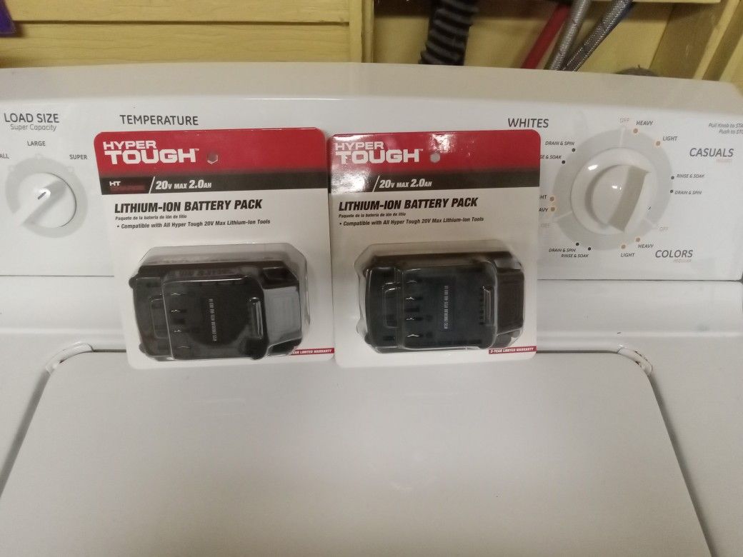 2 HYPER TOUGH LITHIUM-ION BATTERY PACKS- HT CHARGE 20 V MAX 2.0 AH
