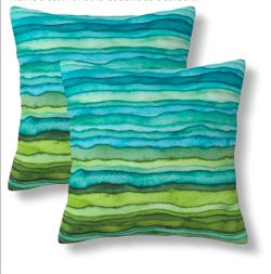 Teal Blue Green Throw Pillow Covers 18x18 Set of 2 Watercolor Aqua Waves Decorative Pillow Covers Abstract Striped Outdoors Pillowcase Cushion Case Ho