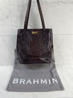 Brahmin Dark Brown Croc Embossed Leather Handbag With Dust Bag (A1G005154)