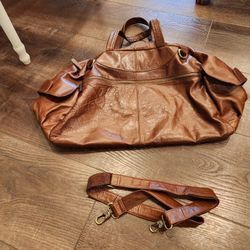 brown leather duffel or weekender bag, goof condition