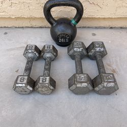 Steel Dumbbells - 8 Lb and 12 Lb Set - Also Apollo 26 Lb Kettlebell 