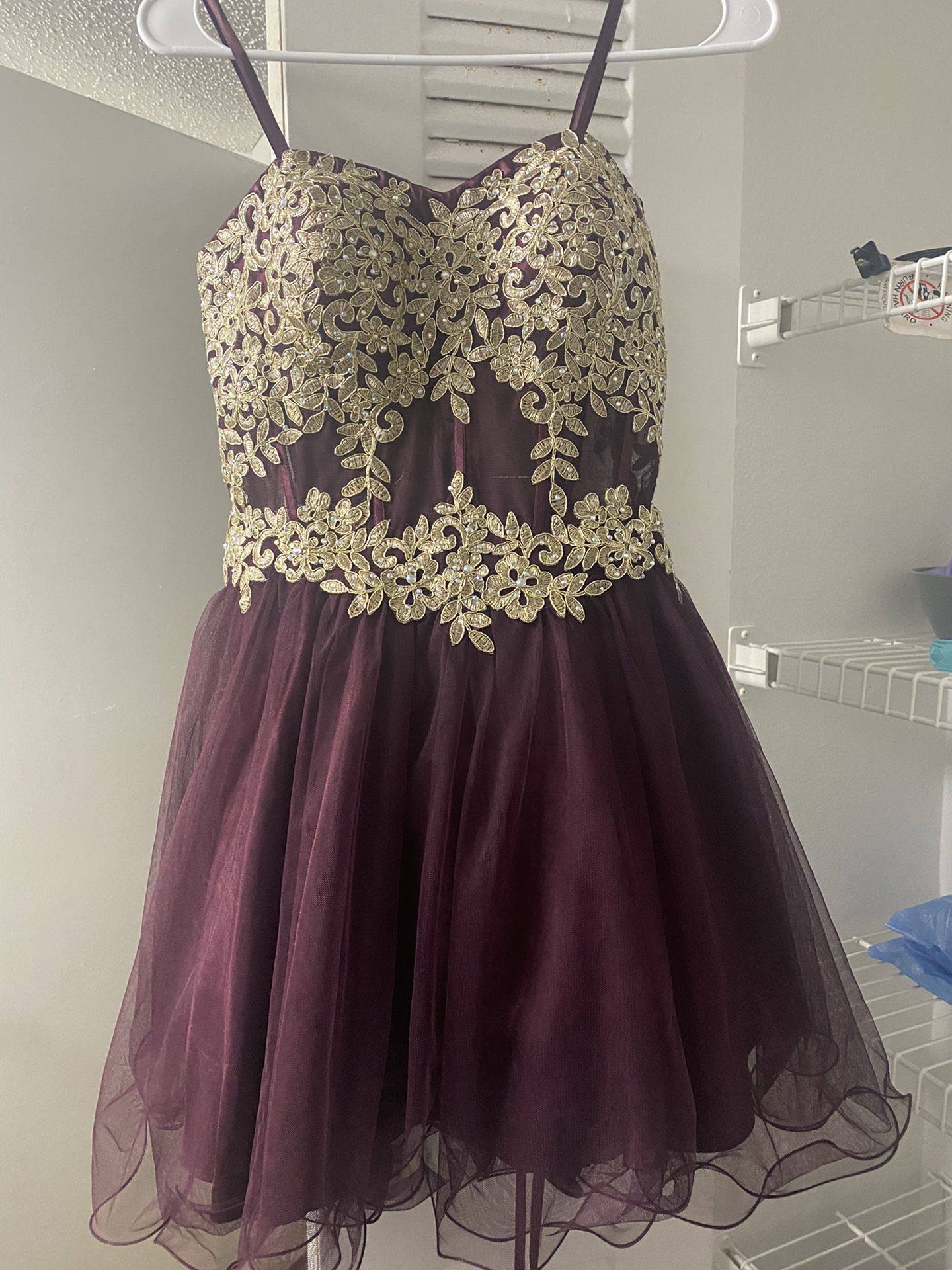 Burgundy And Gold Homecoming, Prom, or Quinceanera Dress.  
