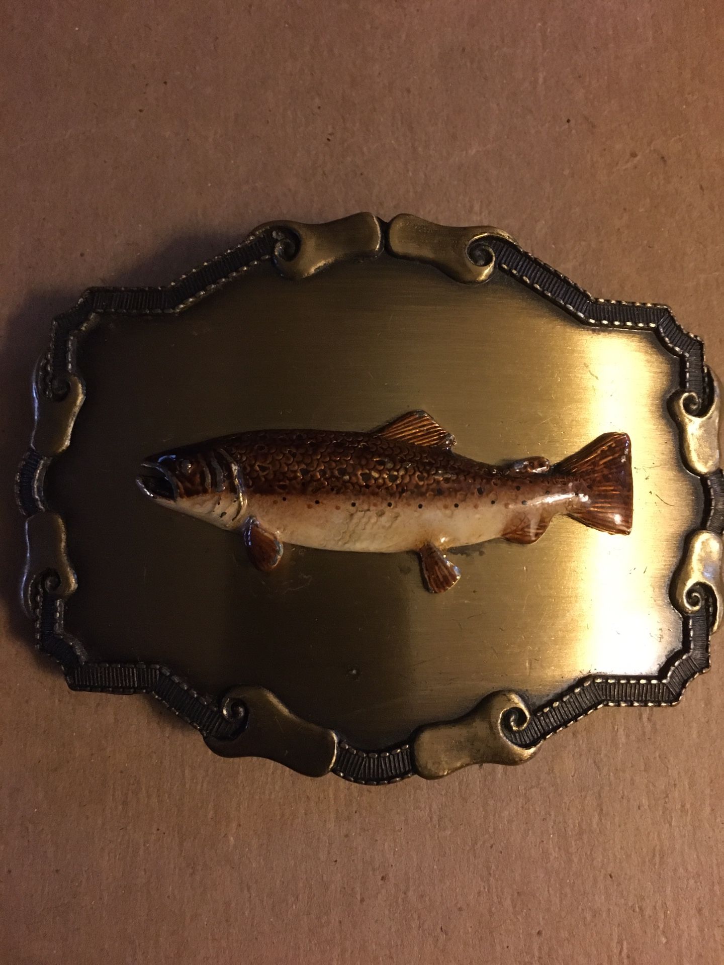 Vintage Brown Trout Fishing Belt Buckle