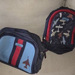 Kids' Airplane Themed Rolling Travel Bag and Matching Backpack Set 
