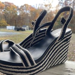 Black/White Striped Wedge Heel