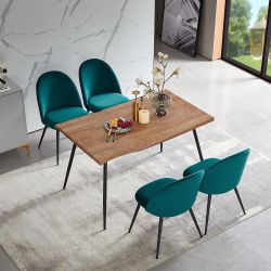 Brand New Set of 4 Green Velvet Dining Chairs with Black Metal Legs