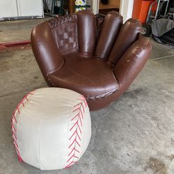 Kids Baseball Glove Chair And Baseball Foot Rest 