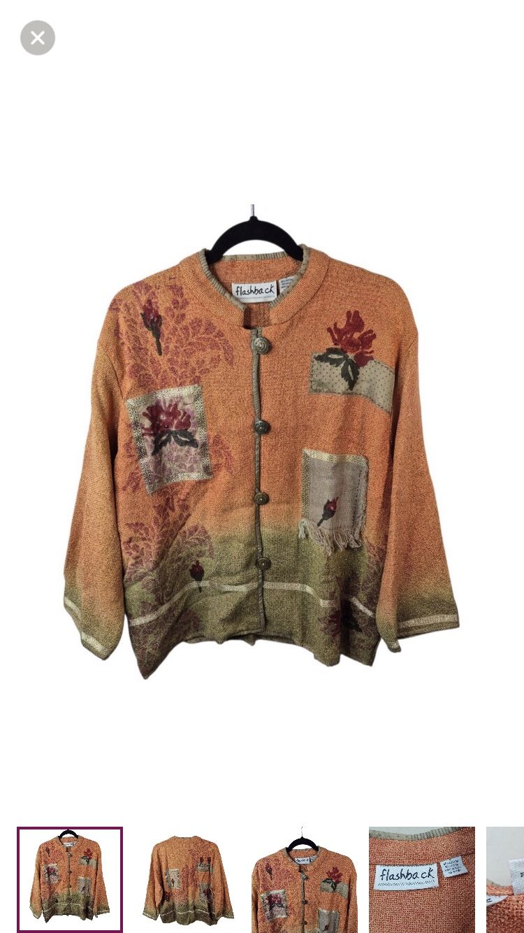 Flashback Womens Jacket Size L Knit Tapestry Patchwork Buttons Pockets Sweater