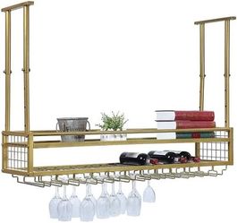 Old rainbow Hanging Wine Rack With Glass Holder And Shelf