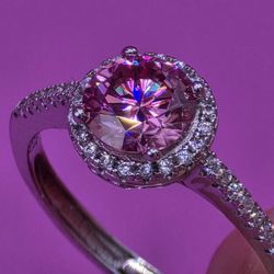 0.5 Carat Piank Moinssinite Love Ring Adjustiable 