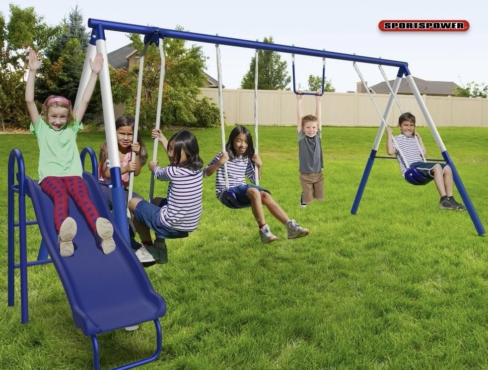 Sportspower Arcadia Metal Swing Set with Trapeze, 2 Person Glider Swing